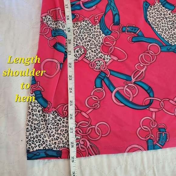 𝅺Love Couture Jeans pink mix cheetah chain prints Large top - Picture 8 of 11